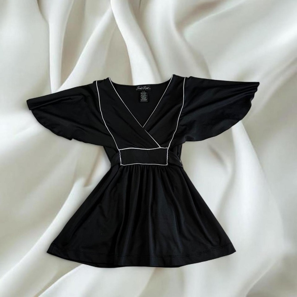 Susie Rose black contrast bat wing tie back babydoll top y2k mcbling fairy